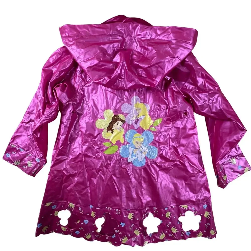 Vintage Y2K Disney Store Princess Pink Vinyl Raincoat Hood Belle Cinderella S/M